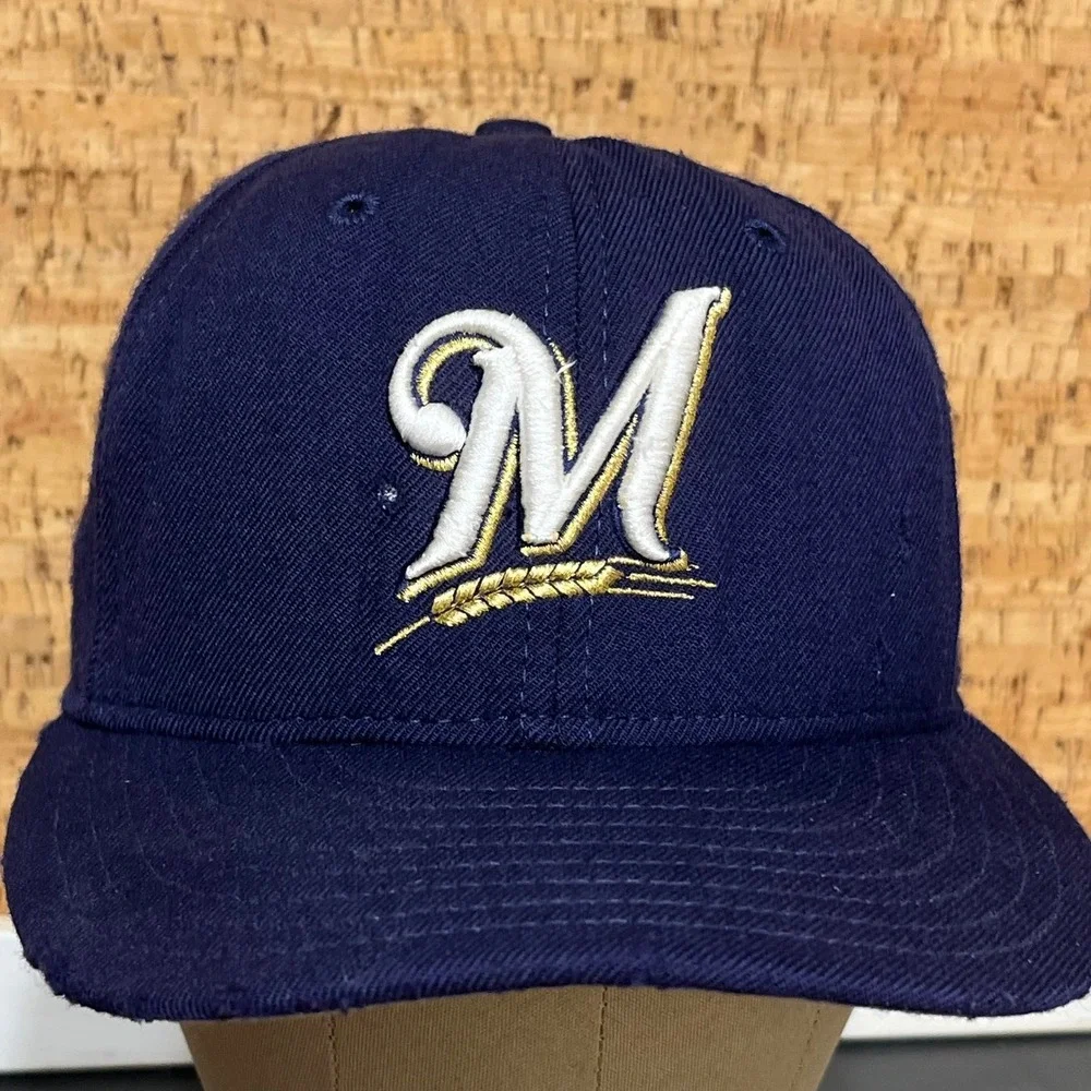 Vintage Milwaukee Brewers Hat new Era Navy Blue‎ Wool Fitted Size 7 Made in USA